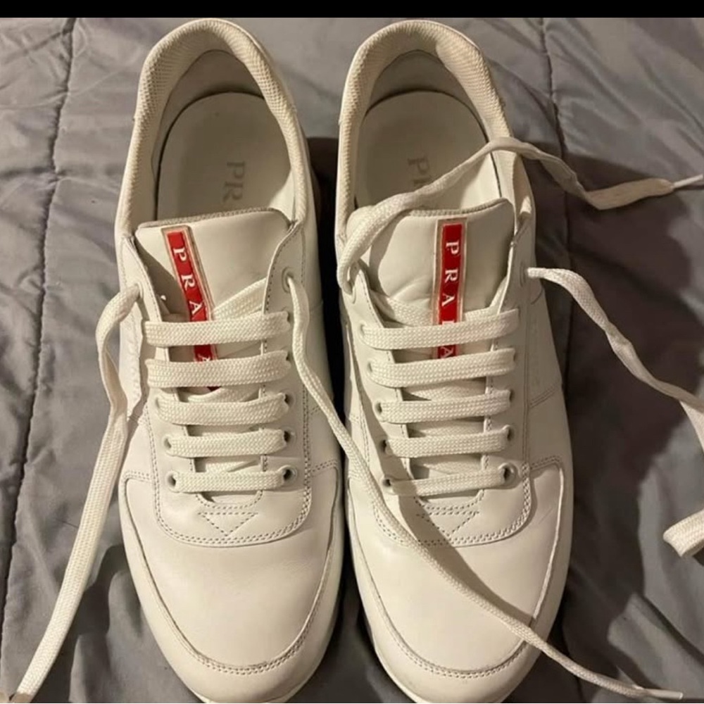 Prada White Sneakers with Red Accents